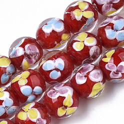 (123L) Белый крем непрозрачный блеск Бусы лэмпворк ручной работы, со цветком внутри , круглые, огнеупорный кирпич, 12~13x10.5~12 мм, отверстие : 1.2 мм, около 45 шт / нитка, 19.29 дюйм ~ 19.69 дюйм