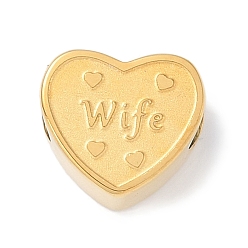 Золотой 304 из нержавеющей стали европейские шарики, бусины с большим отверстием, сердце со словом жены, золотые, 10.5x12x6 мм, отверстие : 4.5 мм