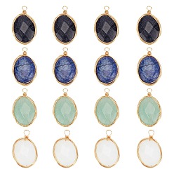 Mixed Stone Natural & Synthetic Mixed Gemstone Pendants, Wire Wrapped Pendants, with Light Gold Plated Eco-Friendly Copper Wire, Faceted, Oval, 21~24x13~14x6~6.5mm, Hole: 1.5~2.5mm, 4 materials, 4pcs/material, 16pcs/box