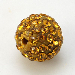Topaz Pave Disco Ball Beads, Polymer Clay Rhinestone Beads, Grade A, Round, Topaz, PP12(1.8~1.9mm), 8mm, Hole: 1mm