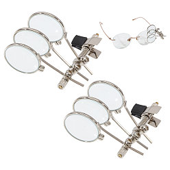 Платина 2шт. портативная лупа с зажимом, с гибкими элементами из цинкового сплава и тройной линзой., платина, 5.8x5.85x2.6 см