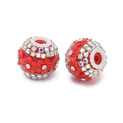 Красный Блестящие смоляные бусины-цветы со стразами, причудливые бусины, с украшениями из акрила и искусственного жемчуга, для самодельных ручек и брелоков из бисера, красные, 20x18 мм, отверстие : 3 мм