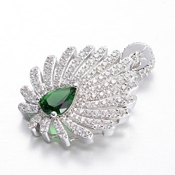 Темно-Зеленый Цветок микро проложить кубического циркония большие подвески, платина, темно-зеленый, 47x32x10 мм, отверстие : 2x1 мм