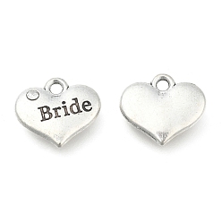 Crystal Wedding Theme Antique Silver Tone Tibetan Style Heart with Bride Rhinestone Charms, Cadmium Free & Lead Free, Crystal, 14x16x3mm, Hole: 2mm