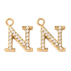 Letter N 304 Stainless Steel with Crystal Rhinestone Charms, Letter Charms, Polished, Ion Plating(IP), Golden, Letter N, 13x10.5x2mm, Hole: 2.5mm
