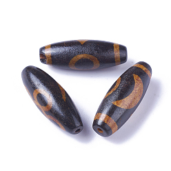 Узор Звезды Бусины дзи со звездами и луной в тибетском стиле, природных бисера агат, рис, 28~30x9.5~10.5 мм, отверстие : 1.5~2 мм