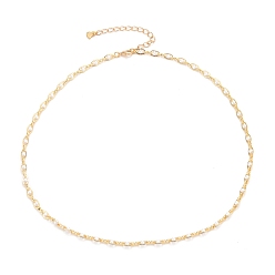 Golden Glass Pearl Link Chain Necklaces, with Brass Curb Chains and Lobster Claw Clasps, Golden, 18-1/8 inch(46cm)
