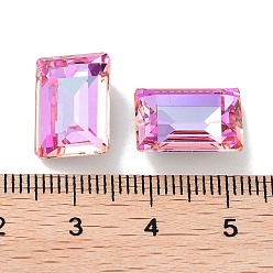 Fuchsia Glass Rhinestone Cabochons, Point Back & Back Plated, Faceted, Rectangle, Fuchsia, 14x10x5.5mm