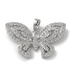 Платина Латунные микро проложить кубического циркония подвески, бабочка, платина, 16.5x27x4 мм, отверстие : 4.5x2.5 мм