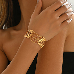 Настоящее золото 18K Элегантный прямоугольный браслет в ближневосточном стиле для женщин, полый, реальный 18 k позолоченный, 1x7/8 дюйм (2.5x2.3 см), внутренний диаметр: 7-1/2 дюйм (19 см)