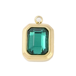Зеленый Стеклянные подвески, с ионным покрытием (ip) 304 выводы из нержавеющей стали, ручная полировка, реальный 18 k позолоченный, прямоугольник амулеты, зелёные, 13.5x9x4.5 мм, отверстие : 1.4 мм
