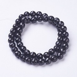 Черный Натуральные хокутолитовые бисерные пряди, граненый (128 граней), круглые, окрашенные, чёрные, 8 мм, отверстие : 1.2 мм, около 55 шт / нитка, 15.2 дюйм (39.5 см)