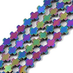 (966) Внутренний цвет Кристалл / Лиловато-лиловый на подкладке Гальванические нити из синтетических немагнитных гематитовых бусин, крестик, с покрытием цвета радуги, 3x3x1.5 мм, отверстие : 0.5 мм, около 132 шт / нитка, 15.75'' (40 см)