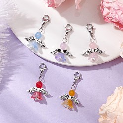 (52) Непрозрачная лаванда Подвеска из натурального и окрашенного малайзийского нефрита «ангел», Застежки-когти из сплава омара, подвески для украшений сумок, разноцветные, 35 мм, подвески: 22x20x10 мм