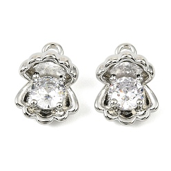 Платина Латунные микро проложить кубического циркония подвески, без кадмия, без никеля и без свинца, формы раковины, платина, 14.5x16x9.5 мм, отверстие : 1.8 мм