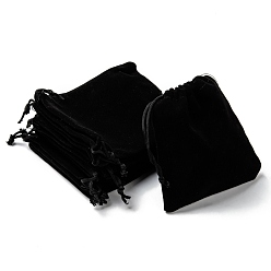 Black Rectangle Velvet Pouches, Candy Gift Bags Christmas Party Wedding Favors Bags, Black, 12x10cm