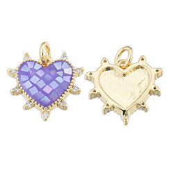 Medium Purple Brass Micro Pave Clear Cubic Zirconia Pendants, with Jump Rings and Shell, Enamel, Real 18K Gold Plated, Nickel Free, Heart, Medium Purple, 15.5x15.5x3mm, Jump Ring: 5x1mm, 3mm inner diameter