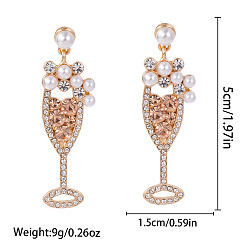 Drink Рождественские серьги-гвоздики из сплава, со стразами, акриловыми и пластиковыми жемчужинами, золотые, пить, 50x15 мм