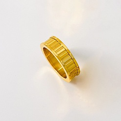 Real 18K Gold Plated 304 Stainless Steel Finger Rings, Stripe, Real 18K Gold Plated, US Size 7(17.3mm)