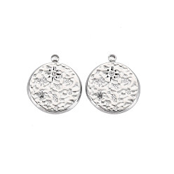 Нержавеющая Сталь Цвет 304 подвески из нержавеющей стали, с кристально горный хрусталь, плоский круглый с солнечными чарами, цвет нержавеющей стали, 19x16x1.5 мм, отверстие : 1.5 мм