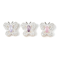 Серебро Латунные микро проложить кубического циркония бусы, бабочка, без свинца и без кадмия, долговечный, серебряные, 11.5x11.5x6 мм, отверстие : 1.6 мм