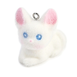 Cat Shape Подвески из флокированной смолы с животной тематикой, с платиновым тоном железная петля, форма кошки, 30x28.5x23 мм, отверстие : 2 мм