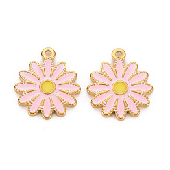 Pink 304 Stainless Steel Enamel Pendants, Ion Plating(IP), Golden, Flower, Pink, 18x15.5x2mm, Hole: 1.4mm