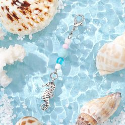 Sea Horse Подвеска с подвесками и стеклянными бусинами на морскую тематику, с карабин-лобстерами , морской конек, 64.5 мм, Кулон : 21.5x9x2 мм