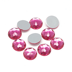 Камелия Акриловые горные хрусталь плоские задние кабошоны, граненые, Дно посеребренные, полукруглые / купольные, камелия, 25x5.5 мм