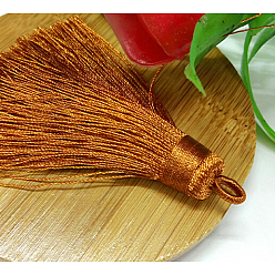 Темно-Оранжевый Нейлон кисточкой большие украшения кулон, темно-оранжевый, 70~74x11 мм, отверстие : 4 мм