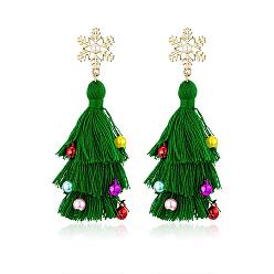 Рождественская елка Серьги-гвоздики из сплава и пластика с рождественской тематикой, с эмалью, золотые, рождественская елка, 90x40 мм