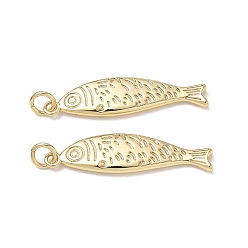 Real 18K Gold Plated Brass Pendants, Fish Charms, Cadmium Free & Lead Free, Rack Plating, Long-Lasting Plated, Real 18K Gold Plated, 31.5x8.5x2.5mm, Hole: 3.5mm