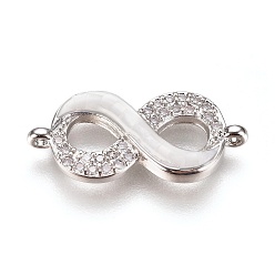 Platinum Brass Micro Pave Cubic Zirconia Links, with Shell, Infinity, Platinum, 10.5x23x3mm, Hole: 1.2mm