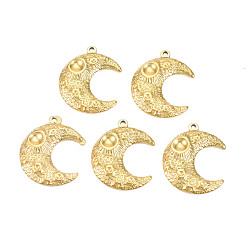 Настоящее золото 18K Ионное покрытие (ip) 201 подвеска из нержавеющей стали с кабошоном, луна, без никеля , реальный 18 k позолоченный, лоток : 5~12 мм, 30x25x3.5 мм, отверстие : 1.8 мм