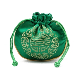 Морско-зеленый Тканевые мешочки в китайском стиле, сумки на шнурке для хранения ювелирных изделий, полукруглый, цвета морской волны, 11x11 см