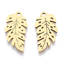 Golden 201 Stainless Steel Pendants, Leaf Charm, Golden, 21x10.5x1mm, Hole: 1.5mm