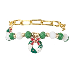 Christmas Wreath 2 шт. 2 стили браслеты с подвесками из сплава и эмали на рождественскую тематику и наборы железных браслетов-цепочек со скрепками, со стеклянными бусинами, Рождественский венок, 7-5/8 дюйм (19.3~19.5 см)