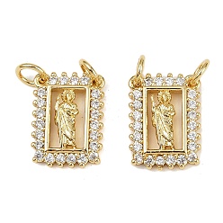 Настоящее золото 18K Латунные микро проложить кубического циркония подвески, прямоугольник со святым Иудой, с целью перехода в кольце, без кадмия и без свинца, стойки покрытие, долговечный, реальный 18 k позолоченный, 15x11.5x3 мм, отверстие : 3.3 мм