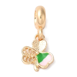 Золотой Покрытие стойки, сплав зеленой и розовой эмали, европейские подвески с подвесками, подвески в виде клевера с большими отверстиями, без кадмия, без никеля и без свинца, золотые, 24 мм, отверстие : 5 мм
