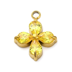 Желтый 304 микро нержавеющей стали прокладывать Цирконом подвески, клевер амулеты, желтые, 13x10.5x3.5 мм, отверстие : 1.5 мм