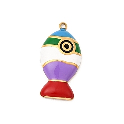 Настоящее золото 18K 304 из нержавеющей стали горный хрусталь подвески, рыбы прелести, Эмаль стиле, ионное покрытие (ip), реальный 18 k позолоченный, 23x12x4 мм, отверстие : 1.5 мм