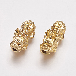 Real 18K Gold Plated Feng Shui Alloy Beads, Pixiu with Chinese Character Cai, Long-Lasting Plated, Real 18K Gold Plated, 20x9x9mm, Hole: 2.5mm