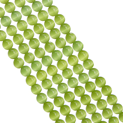Amarillo de Verde Cuentas de ojo de gato arricraf, rondo, verde amarillo, 7.5~8 mm, agujero: 1 mm, aproximadamente 14~14.5 pulgada / hebra, sobre 48~50 unidades / cadena, 3 hebras / caja