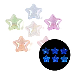 Mixed Color UV Plating Transparent Acrylic Beads, Luminous Beads, Star, with Glitter Powder, Glow in the Dark, Iridescent, Mixed Color, 22x23x13mm, Hole: 2.8mm