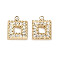 Квадрат 304 микро нержавеющей стали прокладывать Цирконом подвески, ионное покрытие (ip), настоящие 18k позолоченные подвески, квадратный, 10x7.5x2 мм, отверстие : 1.2 мм