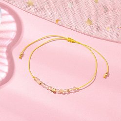 Цитрин Натуральные круглые цитриновые бусины плетеные браслеты из бусин для женщин, с регулируемой плетеной нейлоновой нитью и стеклянными бусинами, граненые, внутренний диаметр: 3 дюйм (7.6 см)