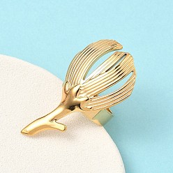 Золотой 304 из нержавеющей стали манжеты кольца, цветок, без кадмия и без свинца и без никеля, золотые, 42.5x22.5 мм, размер США 7 1/4 (17.5 мм)