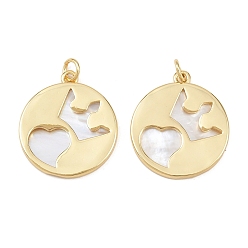 Crown Природные подвески оболочки, латунные полые плоские круглые подвески с соединительными кольцами, реальный 18 k позолоченный, без свинца и без кадмия, долговечный, стойки покрытие, цвет морской раковины, корона, 23x20.5x2 мм, отверстие : 3.4 мм