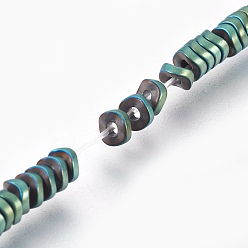 Зеленое Покрытие Гальваническая немагнитная синтетическая гематитовая нить, Twist квадратных, матовые, зеленый покрытием, 3x1 мм, отверстие : 0.8 мм, около 384 шт / нитка, 15.7 дюйм (40 см)