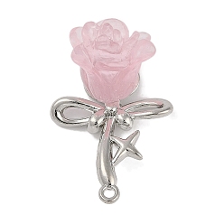 Pink Платинового сплава смолы подвески, цветок, розовые, 34.5x21x14.5 мм, отверстие : 1.6 мм
